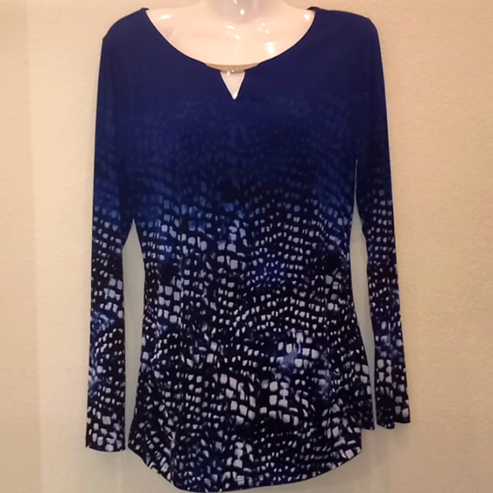Calvin Klein Printed Keyhole Neck Jersey Blouse - Picture 5 of 13